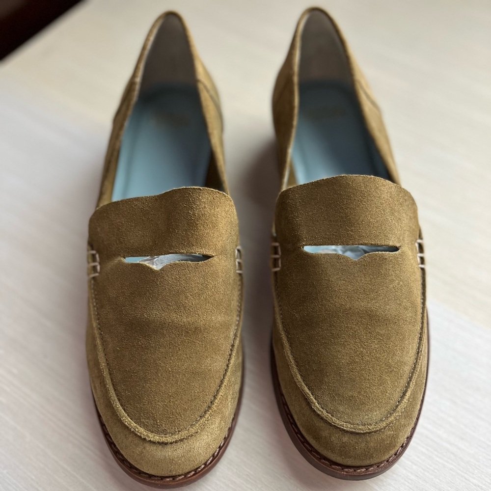 Frances Valentine Penny Loafer Size 6.5 Suede  CSlip On Shoe Cutout Vamp Flats